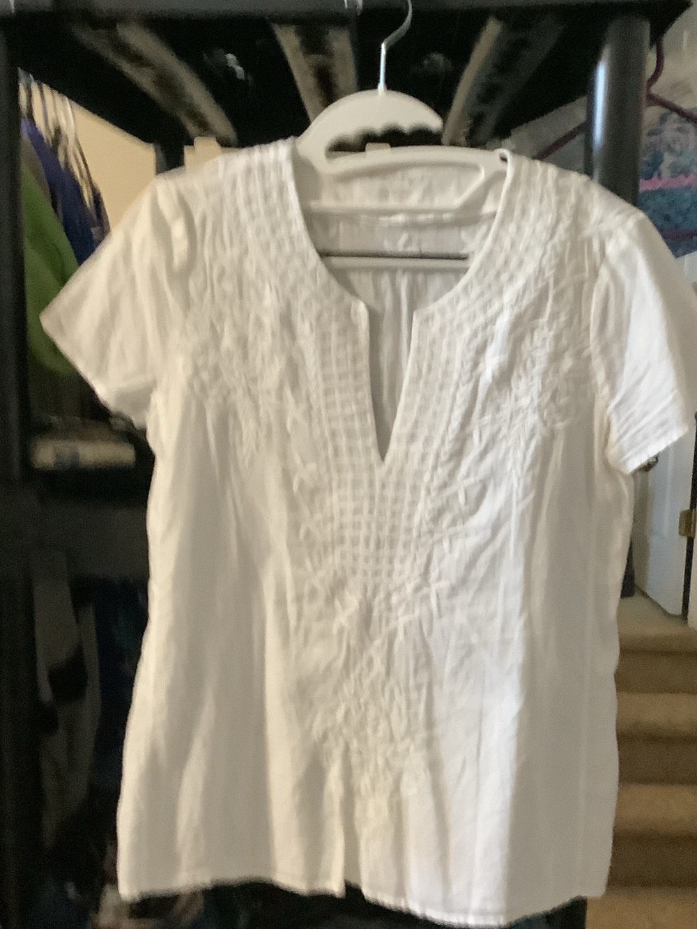 Lilly Pulitzer White Short-Sleeve Pintuck V-Neck Blouse, embroidered